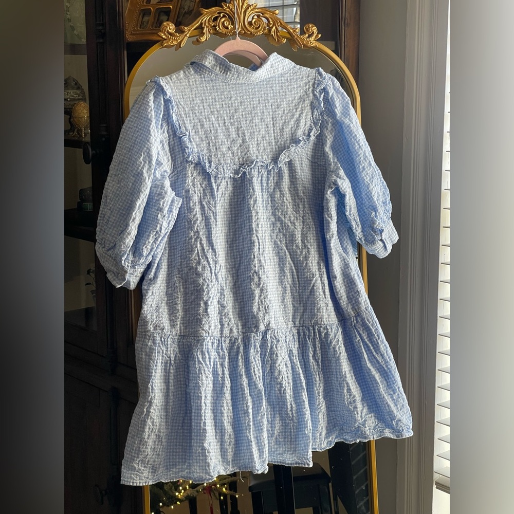 Sandy Liang x Target Blue Gingham 3/4 Sleeve Shirtdress Dress - Picture 8 of 11